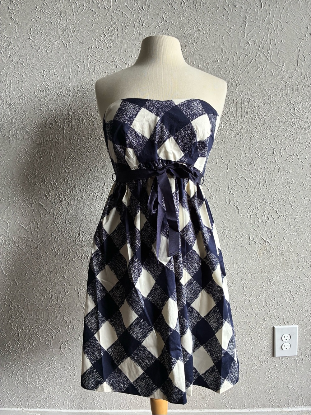 Motherhood Maternity Blue White Plaid Dress‎ Removable Straps Size S.